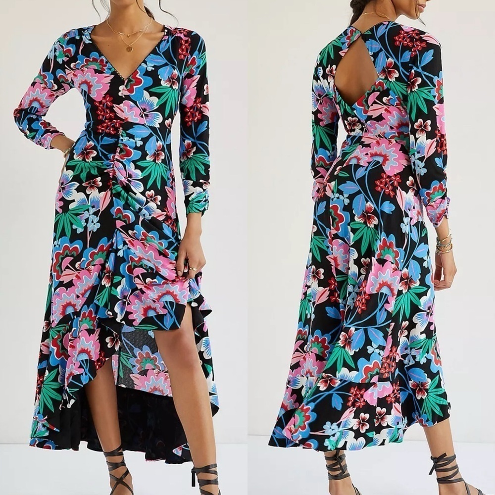 Anthropologie Maeve Ruched Floral Maxi Dress SIZE 4